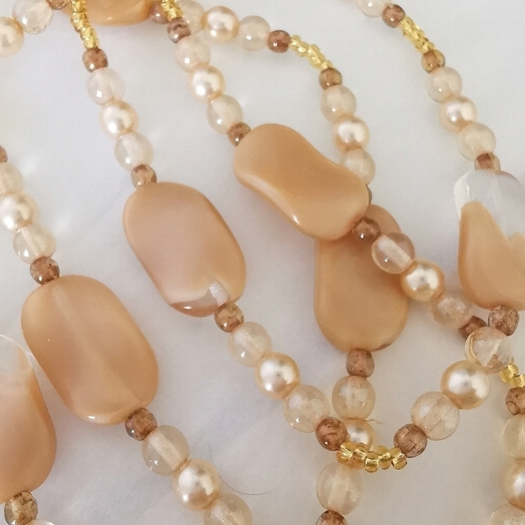 Vintage Czech beaded Three strand Necklace Caramels with Pearls - Picture 3 of 3